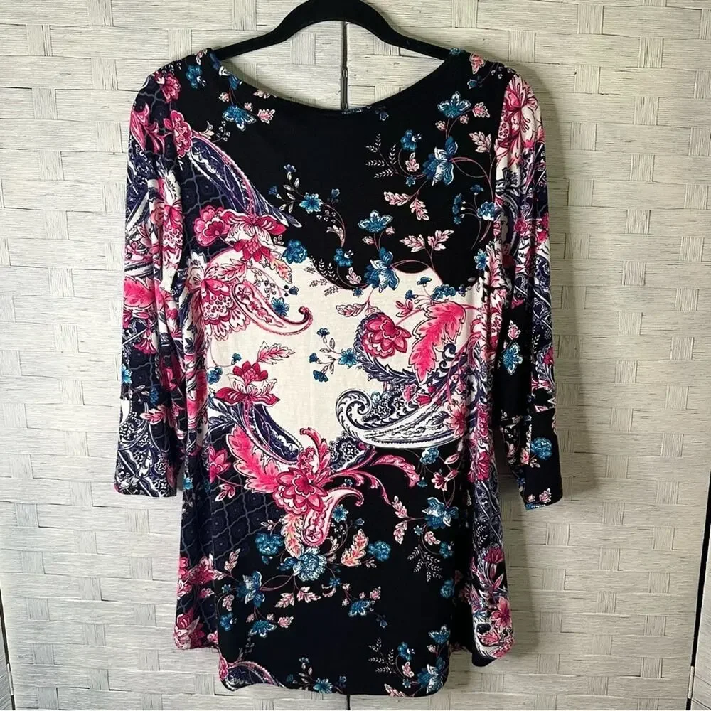 Chico's womens T-shirt paisley 3/4 length sleeve style‎ colorful floral Bohemian_3